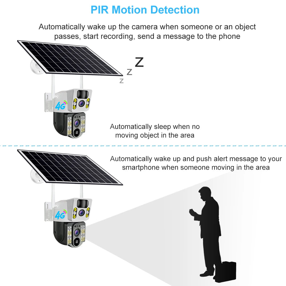 Cámara Solar inalámbrica 4K de 8MP para exteriores, dispositivo con Sim 4G, lente Dual, Wifi, IP, PIR, visión nocturna, V380 Pro, Monitor de protección de seguridad CCTV