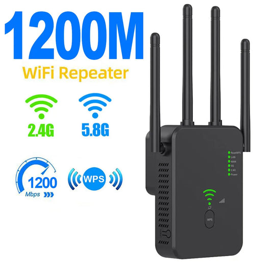 Repetidor WiFi inalámbrico de 1200Mbps, amplificador de señal Wifi de doble banda 2,4G 5G, extensor 802.11ac Gigabit, enrutador WPS