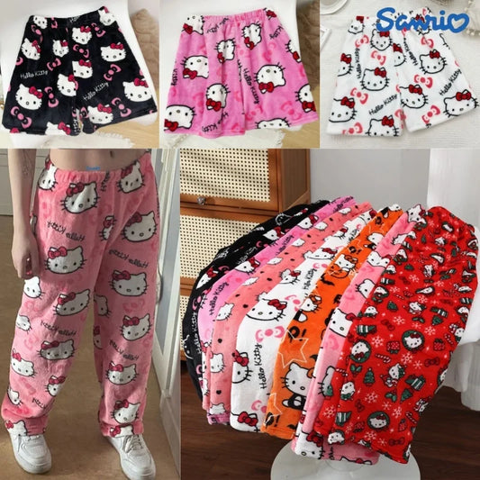 Sanrio-Pijama de franela de Hello Kitty Y2k para mujer, pantalones cálidos de lana con dibujos animados, informales, para el hogar, Otoño e Invierno