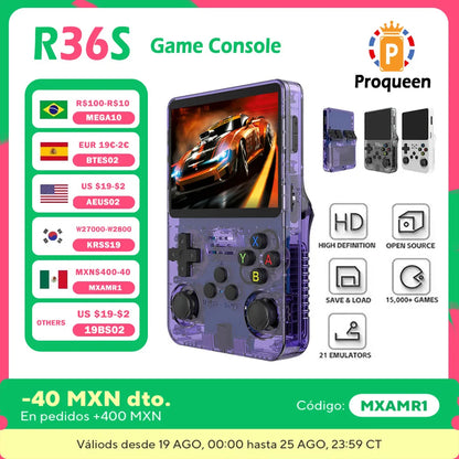 Consola de juegos portátil R36S Plus, sistema Linux, pantalla IPS de 3,5 pulgadas, reproductor de vídeo de bolsillo portátil, 64GB de juegos