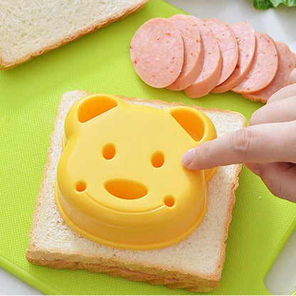 Molde para sándwich de 2 piezas, molde para pan con forma de coche, oso, gato, conejo, dispositivo de repujado para galletas, cortador de galletas de corteza, herramientas de pastelería para hornear