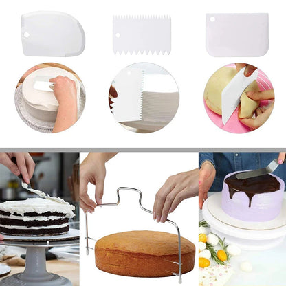 7Pcs Cake Making Tools Kit For Decorating Include Plastic Rotating Cake Turntable Icing Smoother/Spatula Cakes Leveler      0814