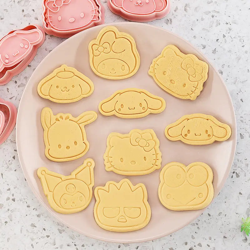 Juego de cortador de galletas de dibujos animados de Hello Kitty, Sanrio, Linda figura Kuromi Cinnamoroll, modelado de molde de postre, herramientas de suministros de cocina