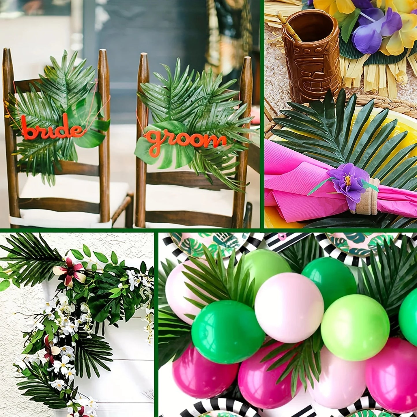 12pcs Tropical Palm Leaves Artificial Plants Decoration for Hawaiian Luau Party Birthday Celebration Wedding Jungle Themed Decor