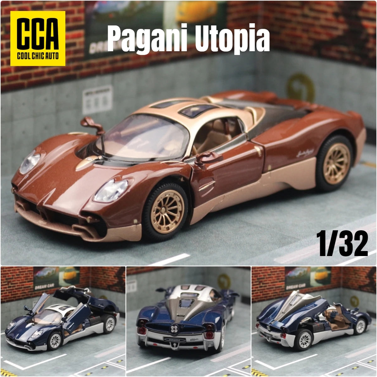 Pagani Utopia-Coche de juguete modelo CCA 1:32 para niños, juguete en Miniatura de Metal fundido a presión, Colección Super Sport Sound &amp; Light, regalo para niños, 1/32