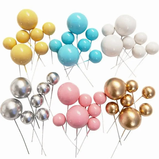 20Pcs Cake Topper Gold Silver Ball Happy Birthday Cake Topper DIY Cupcake Flag Christmas Ball Wedding  Decor Birthday Decoration