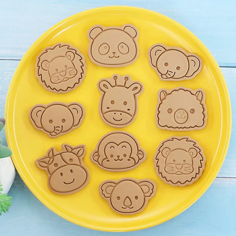 Molde de sello de galletas de la serie Animal, jirafa, León, Panda, elefante, vaca, mono, Koala, forma de galleta, decoración para hornear, 8 piezas por juego