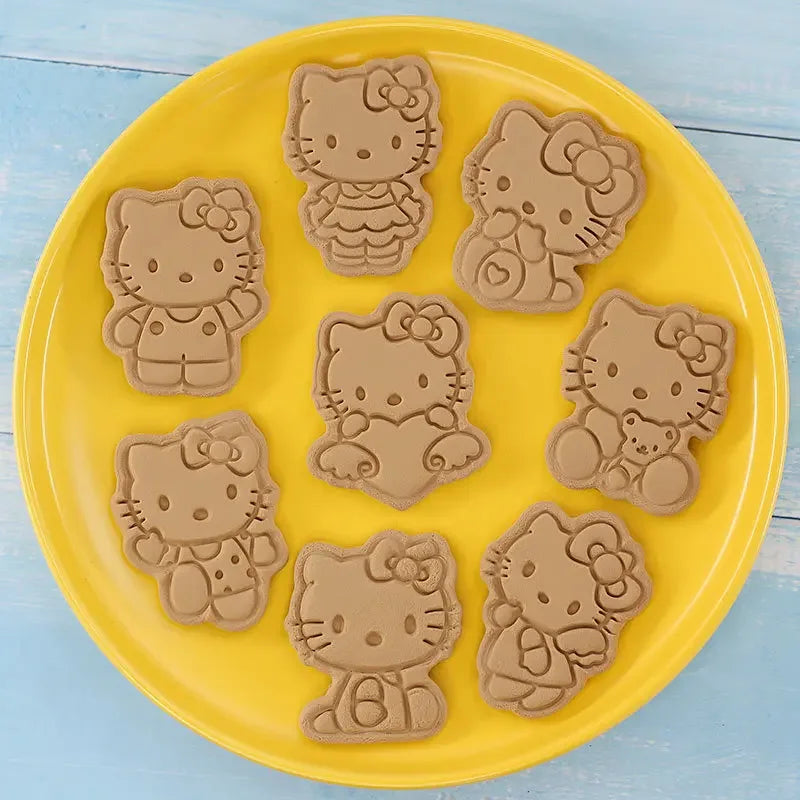 Figuras de cortadores de galletas de dibujos animados, Hello Cat, molde de panadería DIY, prensa de galletas, sello en relieve, molde de pastel pastoso de azúcar, 8 piezas por juego