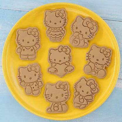 Figuras de cortadores de galletas de dibujos animados, Hello Cat, molde de panadería DIY, prensa de galletas, sello en relieve, molde de pastel pastoso de azúcar, 8 piezas por juego