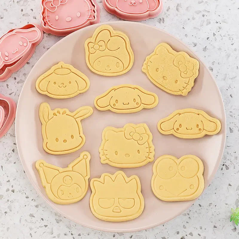 Figuras de cortadores de galletas de dibujos animados, Hello Cat, molde de panadería DIY, prensa de galletas, sello en relieve, molde de pastel pastoso de azúcar, 8 piezas por juego