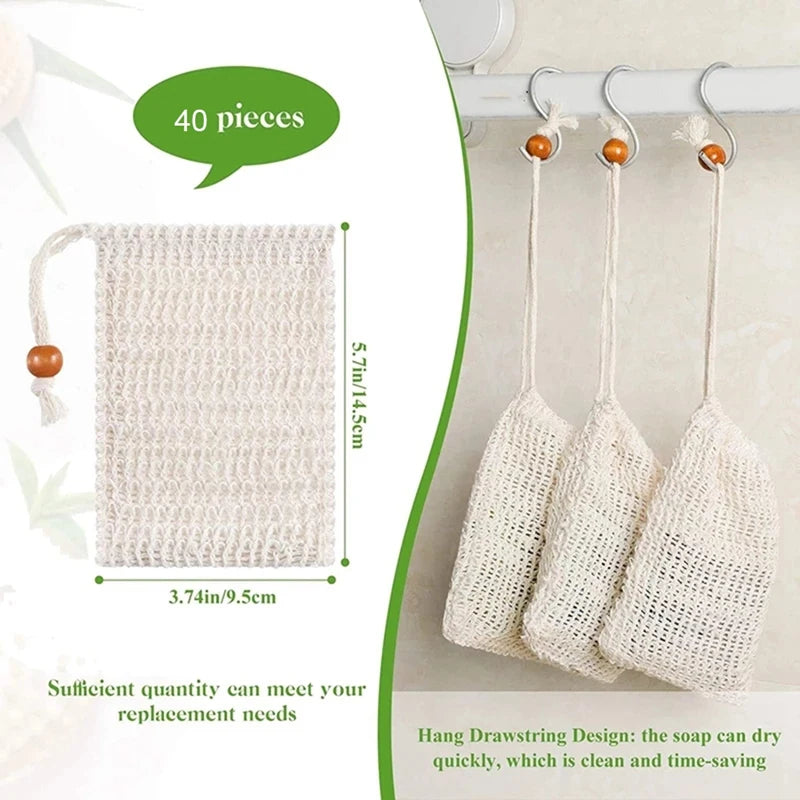 50/40/20/10Pcs Shower Bath Sisal Soap Bag Natural Sisal Soap Bag Exfoliating Soap Saver Pouch Holder for Bath & Shower Use