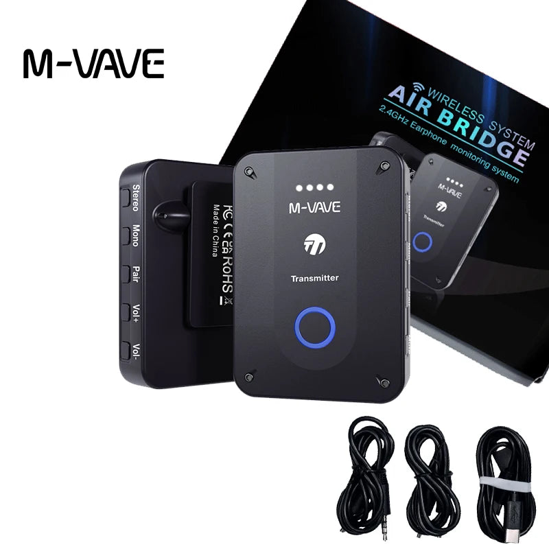 Sistema de Monitoreo de auriculares inalámbrico M-VAVE, transmisor receptor recargable, estéreo, Mono y función de silencio, 2,4 GHz