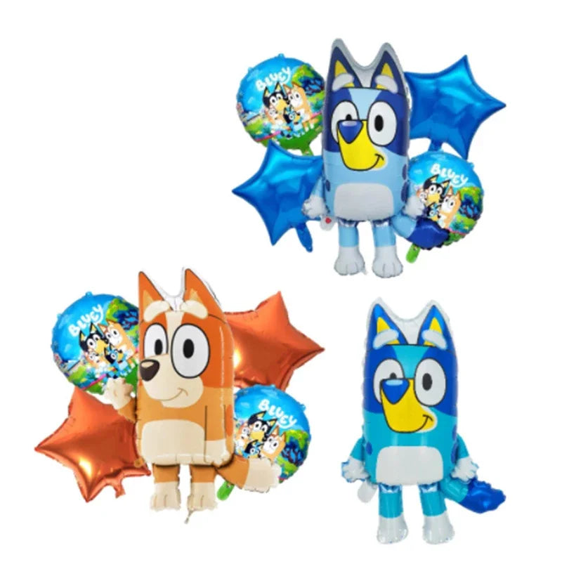 Bluey Family-Globo de aluminio de dibujos animados, conjunto de decoración de globos azules y naranjas, regalos de cumpleaños, suministros para fiestas, accesorios de juguete