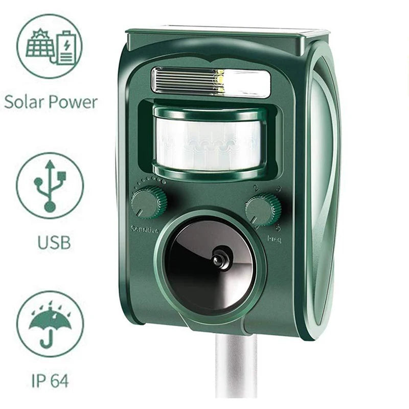 Animal Repeller Solar Powered Outdoor Ultrasonic Repellent New PIR Sensor Garden Pest Mouse Bird Bat Repellent Keep Animals Away