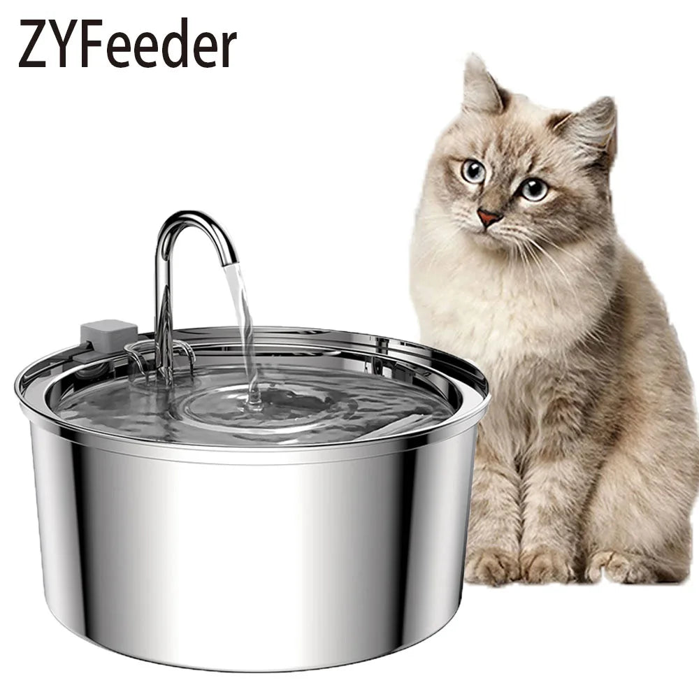 Alimentador de agua de acero inoxidable para mascotas, fuente de agua automática, USB, eléctrica, silenciosa, filtro para gatos y perros, recipiente para beber inteligente