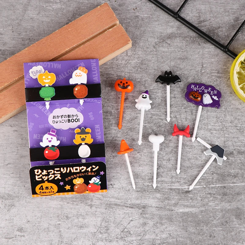 Juego de horquillas de cóctel de Halloween para niños, tenedor de fruta creativo, juego de tenedor de fruta para vacaciones, palito de pastel, tenedores de postres, 1 paquete