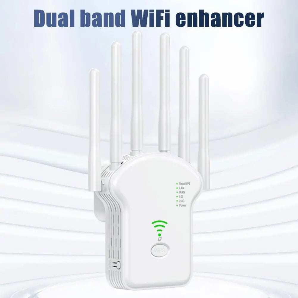 Repetidor WiFi de 1200/300Mbps, amplificador inalámbrico de banda Dual, puente inalámbrico de largo alcance, amplificador de señal de 2,4 Ghz para el hogar