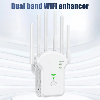 Repetidor WiFi de 1200/300Mbps, amplificador inalámbrico de banda Dual, puente inalámbrico de largo alcance, amplificador de señal de 2,4 Ghz para el hogar