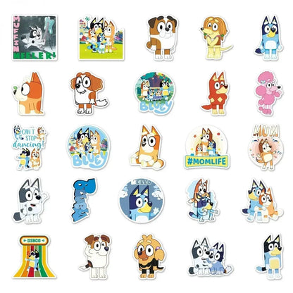 50 Uds Blueys pegatina de dibujos animados Anime Bingo perro azul tatuaje desechable impermeable pegatina azul Bingo pegatina para niños juguete de regalo