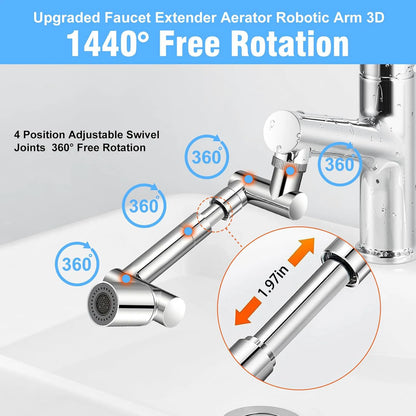 Retractable Universal 1440 °Swivel Robotic Arm Swivel Extension Faucet Aerator Kitchen Sink Faucet Extender 2 Water Flow Mode