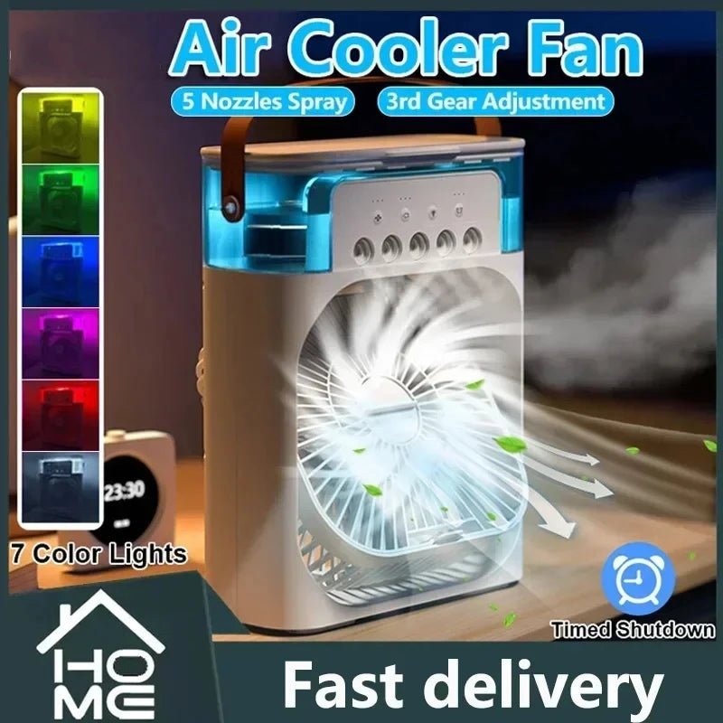 Ventilador de aire acondicionado 3 en 1 para el hogar, enfriador pequeño con luz LED nocturna, Humidificador portátil, ventilador de ajuste de aire para oficina y hogar