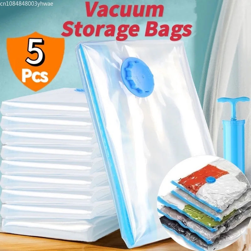 1/3/5PCS Vacuum Bag and Pump Cover for Clothes Storing Large Plastic Compression Empty Bag Travel Accessories Storage Container