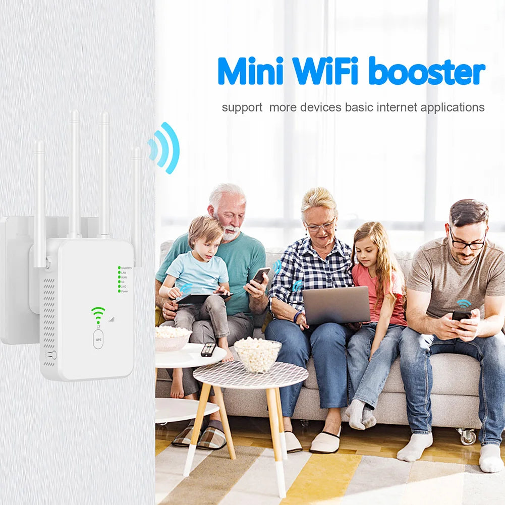 Repetidor WiFi inalámbrico de 1200Mbps, amplificador de señal Wifi de doble banda 2,4G 5G, extensor 802.11ac Gigabit, enrutador WPS