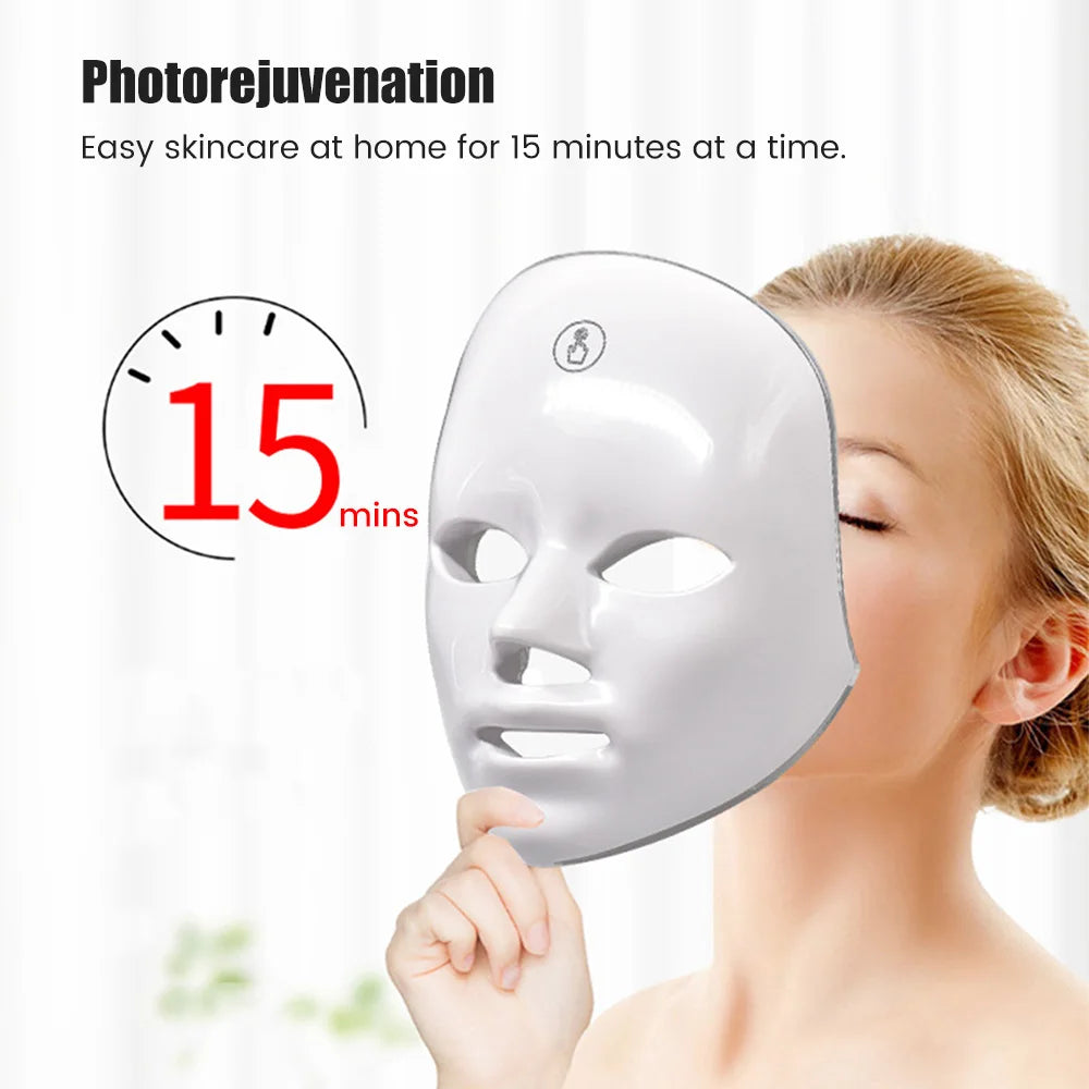 Mascarilla Facial recargable con LED, máscara de belleza con fotos LED, 7 colores, rejuvenecimiento de la piel, Lifting Facial para el hogar, blanqueamiento, dispositivo de belleza