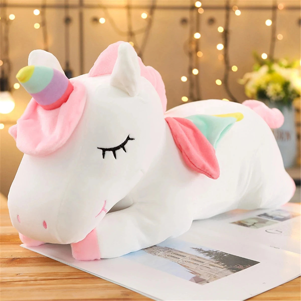 Juguete de peluche de unicornio tumbado Kawaii para niños y niñas, muñeco de peluche suave, caballo Rosa Blanco lindo, regalo de cumpleaños, 25CM, nuevo