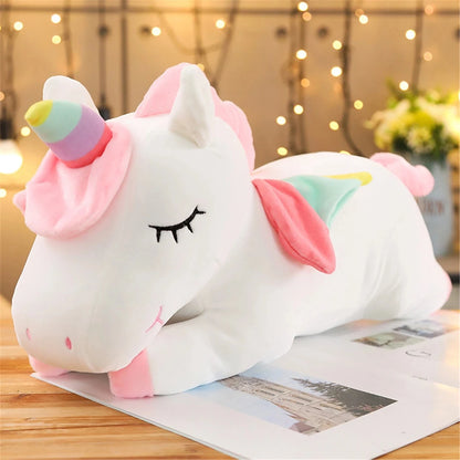 Juguete de peluche de unicornio tumbado Kawaii para niños y niñas, muñeco de peluche suave, caballo Rosa Blanco lindo, regalo de cumpleaños, 25CM, nuevo