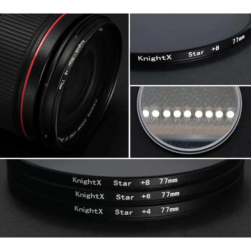 KnightX Filtro de estrella de efectos, línea de 52mm, 55mm, 58mm, 67mm, 77mm, filtro de lente de cámara para Canon, Eos, Sony, Nikon, fotografía fotográfica