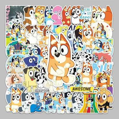 50 Uds Blueys pegatina de dibujos animados Anime Bingo perro azul tatuaje desechable impermeable pegatina azul Bingo pegatina para niños juguete de regalo