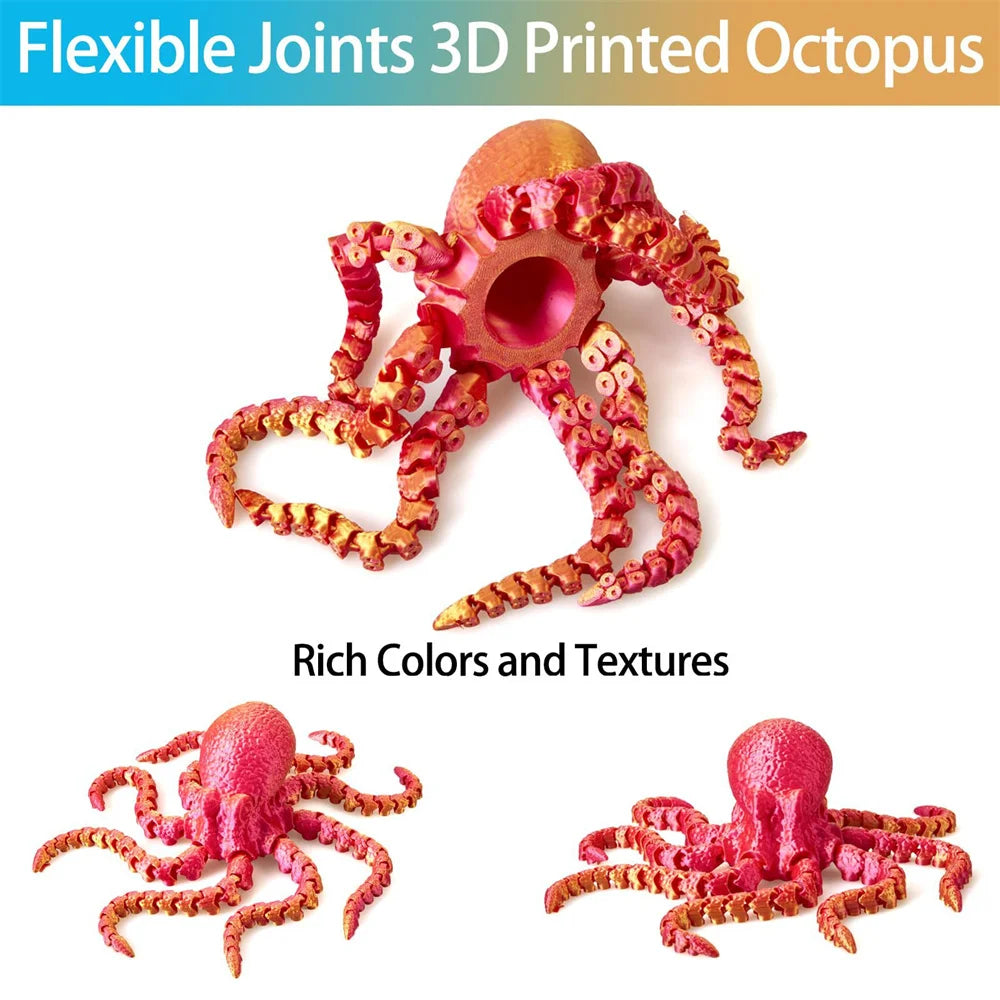 27CM 3D Printed Octopus Figurine with Flexible Joints For Home Office Desk Decor, Ocean Animal Table Ornament Ideal Gift Toy