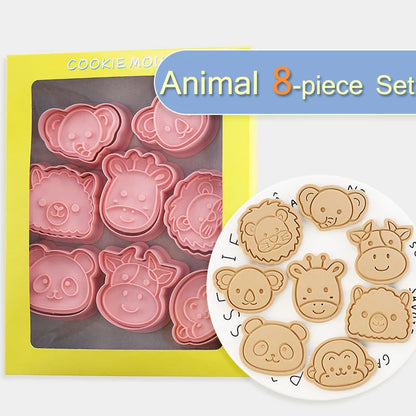 Molde de sello de galletas de la serie Animal, jirafa, León, Panda, elefante, vaca, mono, Koala, forma de galleta, decoración para hornear, 8 piezas por juego