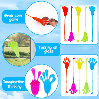 100/6pcs Wacky Fun Sticky Hands: 2 Inches Stretchy Sticky Fingers for Kids' Party Favor Sets & Birthday Party Favors!