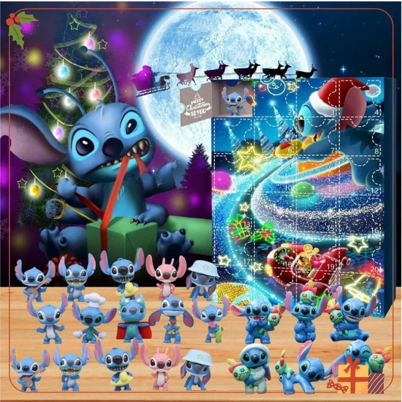 Disney Stitch-Muñeca de Navidad con Calendario de Adviento, regalo de cuenta atrás de 24 días, caja ciega grapa sorprendida, novedad de 2024