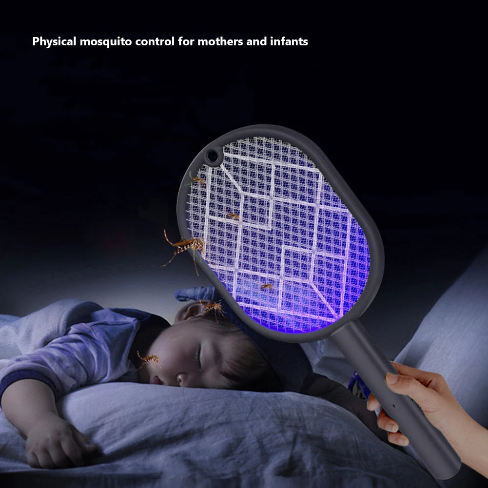 2-in-1 Electric Mosquito Racket Mosquito Killer Lamp USB Rechargeable Foldable Mosquito Repellent Lamp Swatter Fly Swatter