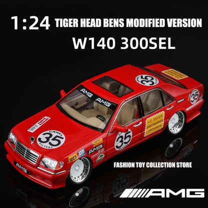 Bens-modelo de coche de aleación con cabeza de tigre 1:24, versión modificada, vehículo fundido a presión con sonido y luz, juguetes de decoración para niños, regalo