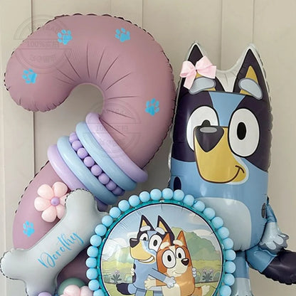 53 Uds. Globo de película de aluminio Bluey de animación de dibujos animados, globos con números rosas de 40 pulgadas, tema de dibujos animados, decoración para fiesta de cumpleaños, Baby Shower