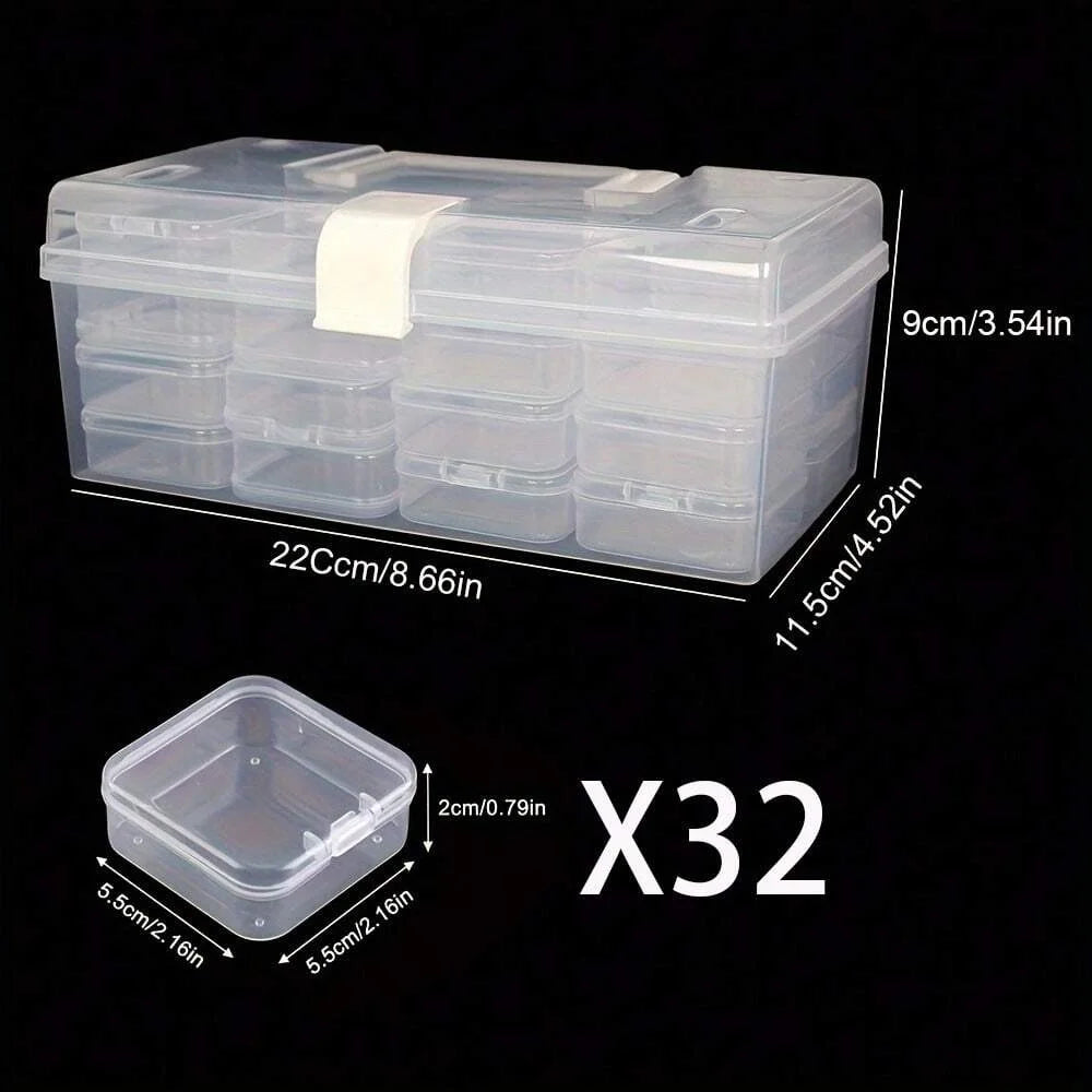 32pcs/Set Clear Plastic Organizing Storage Box, DIY Beaded Storage Container Suitcase, Jewelry Hair Accessories Container Box