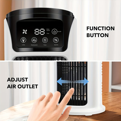 Ventilador portátil refrigerado por agua, humidificador, luz ambiental, ventilador de escritorio, ventilador enfriador USB, función tres en uno, enfriador esencial para uso en la oficina y el hogar Ventilador de escritorio portátil USB Ventilador USB