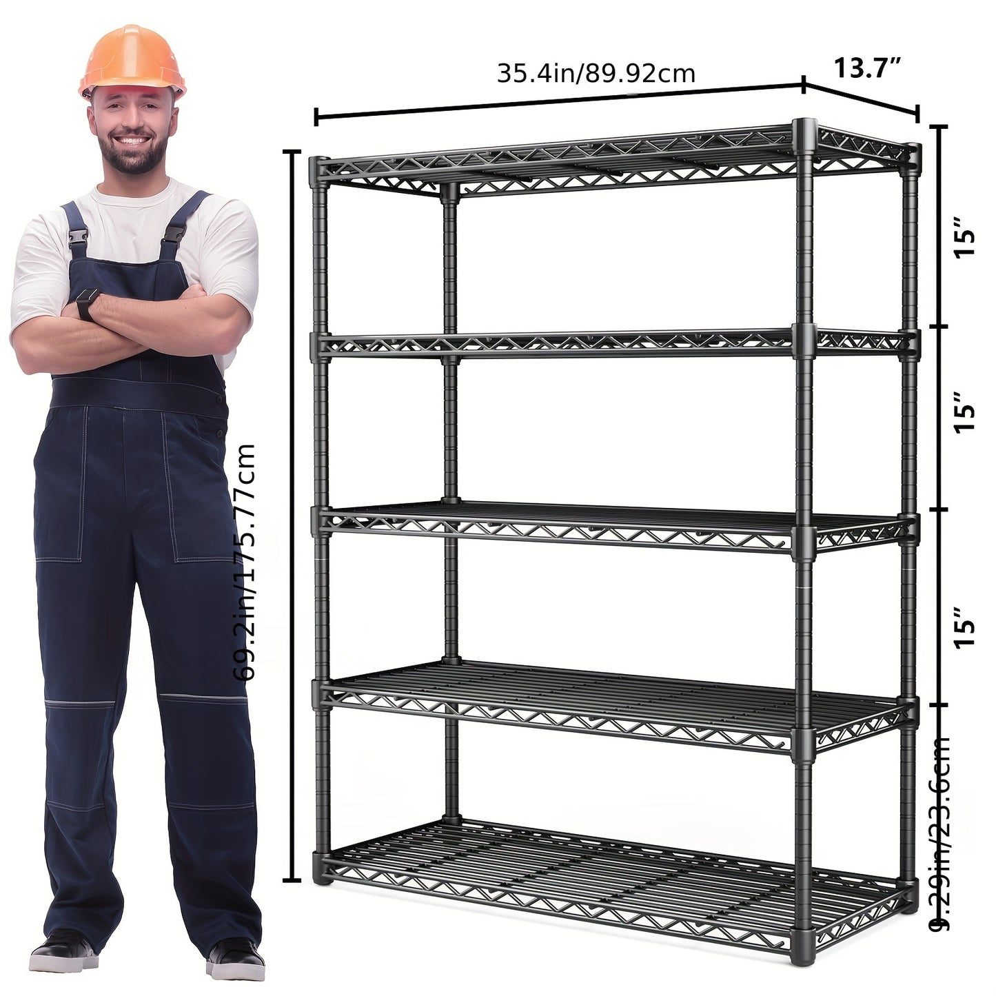 SMUG Estante de almacenamiento ajustable de 5 niveles, estante de alambre, capacidad de carga de 350 libras, estante de almacenamiento de metal para cocina, oficina, hogar, cocina