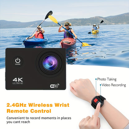 Cámara de acción 4K Ultra HD - Resistente al agua, WiFi, control remoto, tarjeta de 8 GB, lente gran angular de 170° - Captura tus aventuras como nunca antes