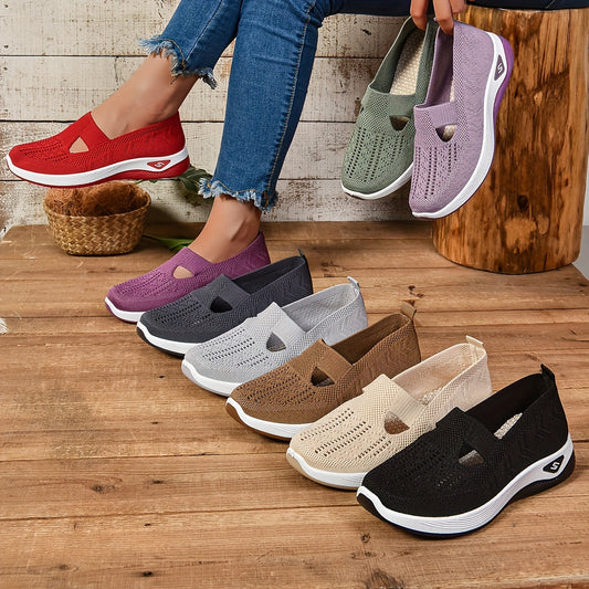 Zapatillas de deporte elegantes y bajas de punto para mujer: suela suave acolchada, tejido ligero y transpirable, versátiles y cómodas para uso informal y paseos diarios.