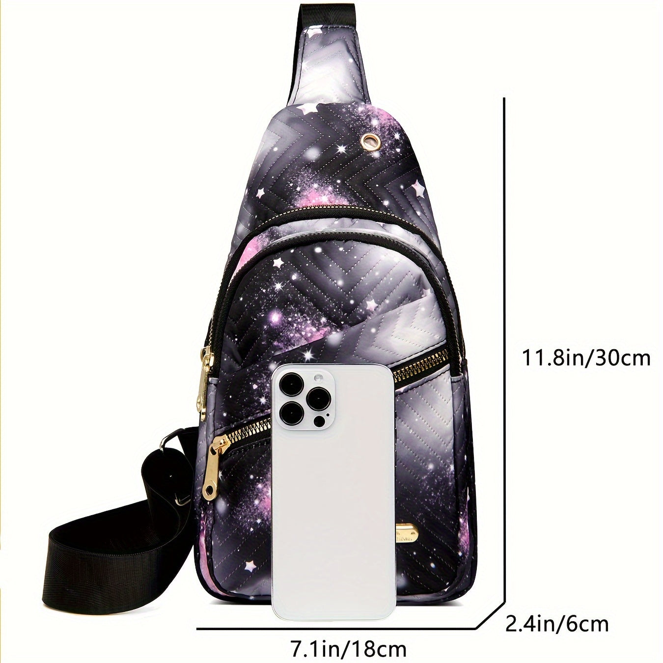 Mochila bandolera de nailon con diseño de cielo estrellado para mujer, bolso cruzado informal de viaje deportivo con correa de hombro ajustable, riñonera con múltiples bolsillos