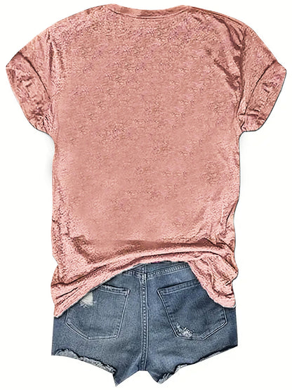 Camiseta de cuello redondo con estampado de letras, camiseta informal de manga corta para primavera y verano, ropa de mujer