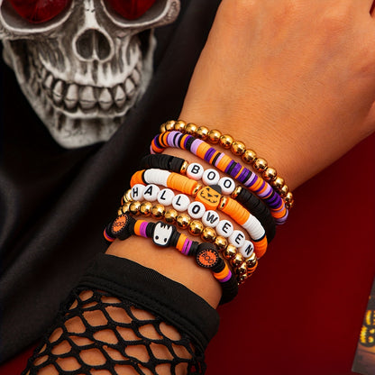 Pulsera de cuentas de arcilla polimérica con cabeza retro picante y calabaza, juego de 7 piezas transfronterizo de nuevo ambiente para Halloween