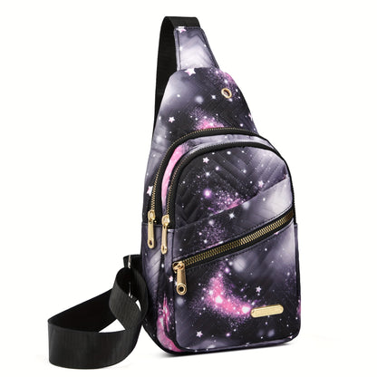 Mochila de nailon con diseño de cielo estrellado para mujer, bolso cruzado de viaje deportivo informal, correa de hombro ajustable, riñonera con múltiples bolsillos