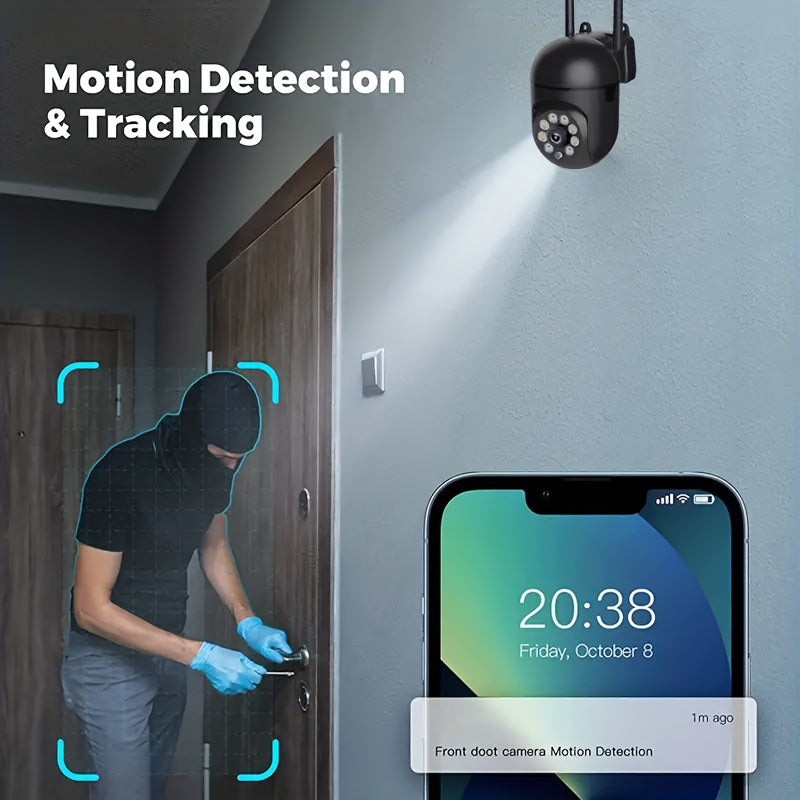 Cámara de vigilancia ProView 355° HD Wi-Fi - Visión nocturna de largo alcance, detección móvil AI, audio bidireccional, visión nocturna en color, sistema de seguridad para el hogar con intercomunicador con conectividad 2.4G - Diseño resistente a la i