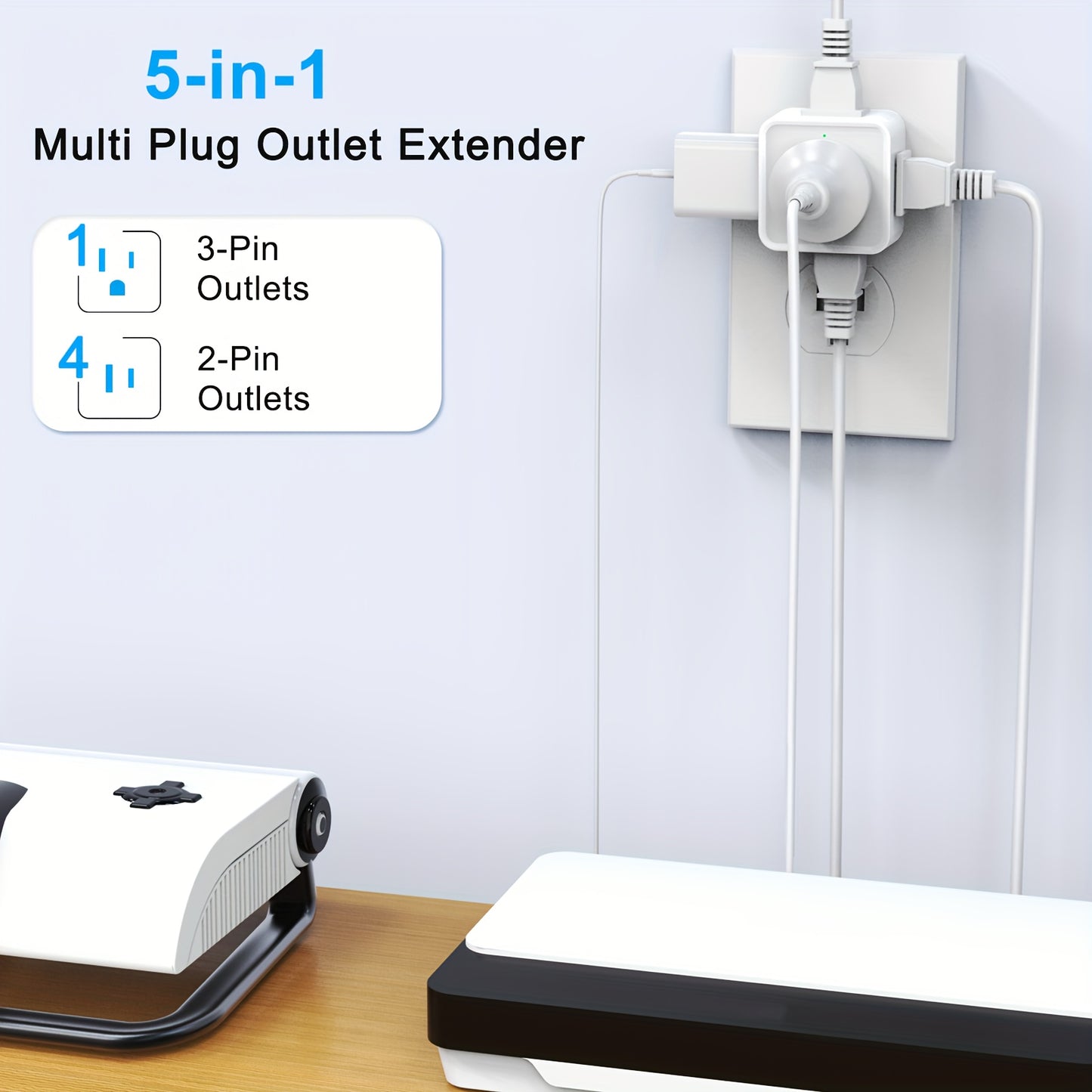 Divisor de salida de enchufe múltiple de 1 pieza/2 piezas, adaptador extensor de salida múltiple con 5 salidas, caja divisora de salida lateral para crucero, viajes, oficina, elementos esenciales de dormitorio